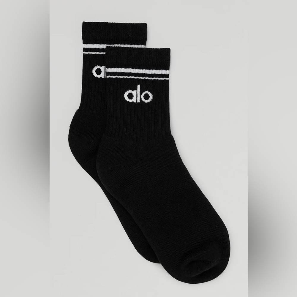 Alo Yoga Black Socks with White Logo and Stripe